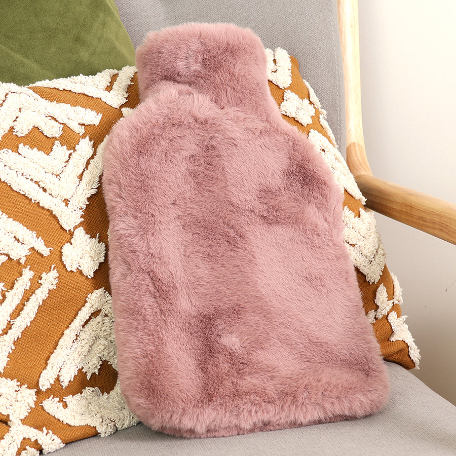 Dusky Pink Faux Fur Mini Hot Water Bottle