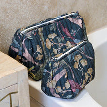 Load image into Gallery viewer, Dusky Navy Tropical Quilted Makeup Bag - Large
