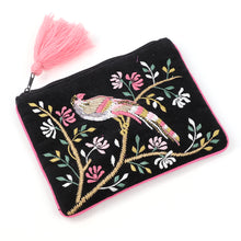 Load image into Gallery viewer, Black Velvet Purse with Pink/Green Mix
