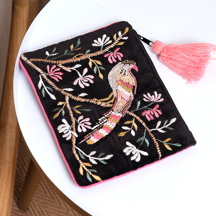 Black Velvet Purse with Pink/Green Mix
