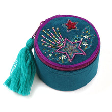 Load image into Gallery viewer, Teal Velvet Embellished Shooting Star Trinket Box
