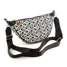 Load image into Gallery viewer, Black &amp; White Repeat Print Half Moon Bag
