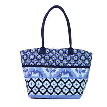 Load image into Gallery viewer, Blue Mix Floral Tile Print Beach Bag
