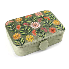 Load image into Gallery viewer, Green Velvet Floral Rectangle Jewellery Box
