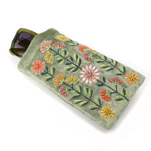 Load image into Gallery viewer, Green Velvet Floral Glasses Case

