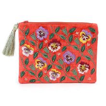 Load image into Gallery viewer, Coral Velvet Pansies Zip Purse
