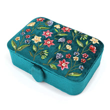 Load image into Gallery viewer, Teal Velvet Floral Rectangle Jewellery Box

