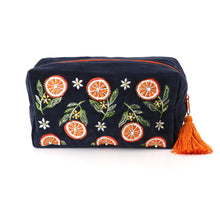 Load image into Gallery viewer, Navy Travel Makeup Bag with Embroidered Oranges
