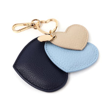 Load image into Gallery viewer, Beige/Blue/Navy Vegan Leather Hearts Keyring
