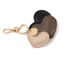 Load image into Gallery viewer, Beige/Black/Bronze Vegan Leather Hearts Keyring
