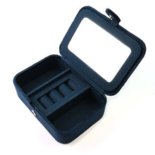 Load image into Gallery viewer, Navy Embroidered Velvet Crane Jewellery Box
