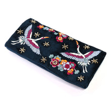Load image into Gallery viewer, Navy Embroidered Velvet Crane Jewellery Organiser
