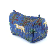 Load image into Gallery viewer, Rich Blue Safari Palm Print Quilted Makup Pouch - Sml
