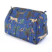 Load image into Gallery viewer, Rich Blue Safari Palm Print Quilted Makup Pouch - Lrg
