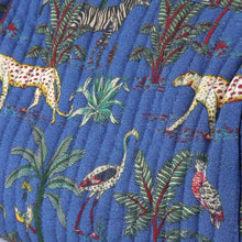 Load image into Gallery viewer, Rich Blue Safari Palm Print Quilted Makup Pouch - Lrg
