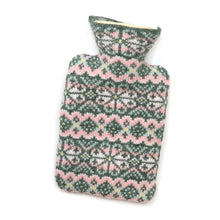 Load image into Gallery viewer, Sage/Pink Festive Knit Hot Water Bottle
