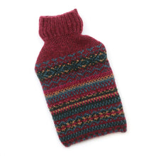 Load image into Gallery viewer, Burgundy/Teal Fair Isle Knit Hot Water Bottle

