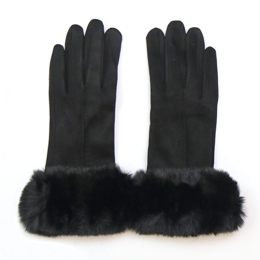 Black Faux Suede Gloves with Faux Fur Cuff