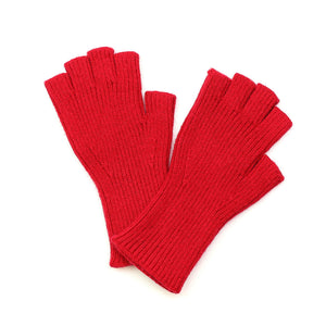 Red Ribbed Knit Fingerless Gloves