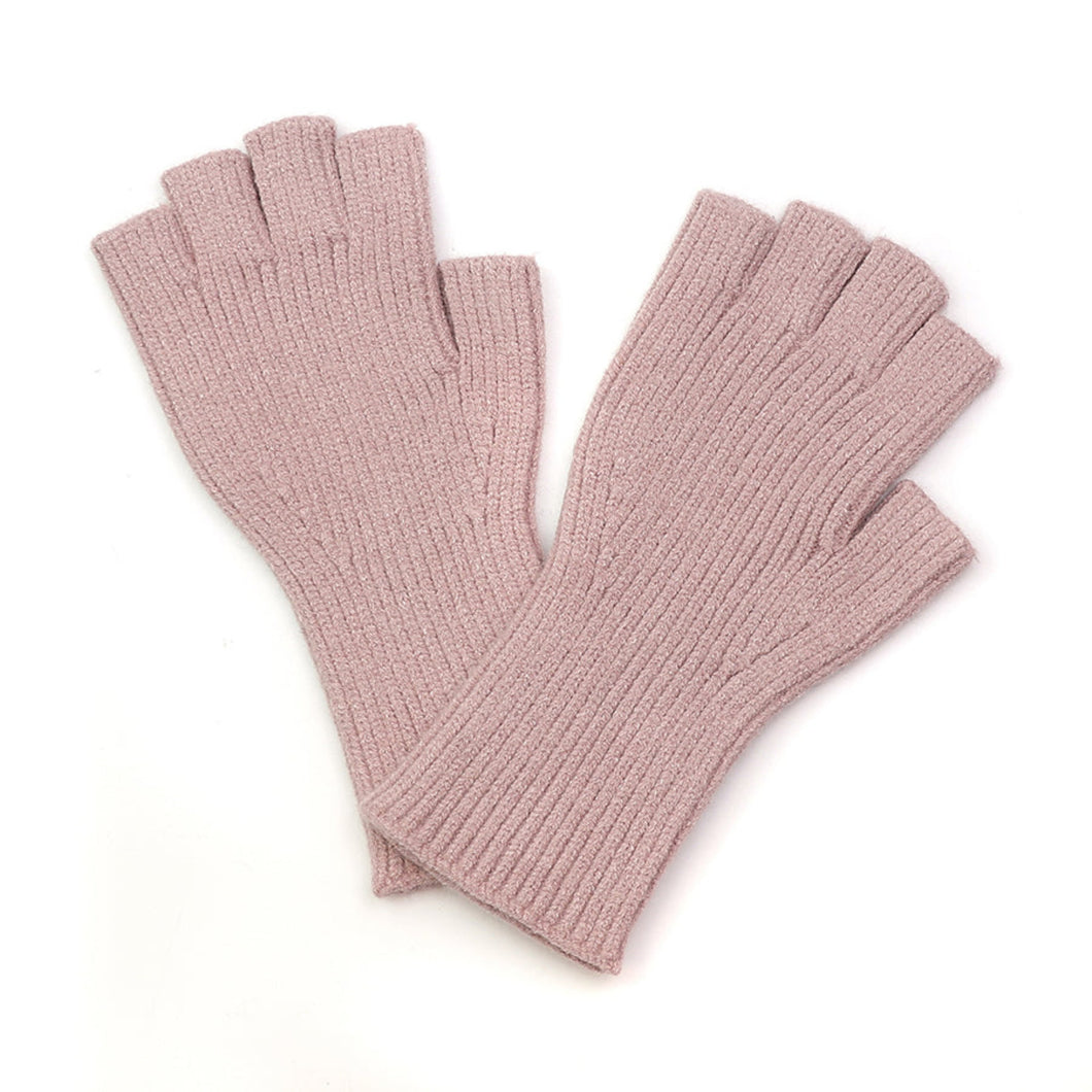 Blush Pink Ribbed Knit Fingerless Gloves