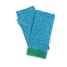 Load image into Gallery viewer, Turquoise Recycled Blend Cable Knit Wrist Warmers
