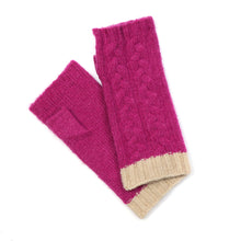 Load image into Gallery viewer, Magenta Recycled Blend Cable Knit Wrist Warmers
