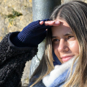 Navy Recycled Blend Fingerless Gloves