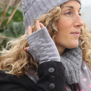 Light Grey Cable Knit Recycled Wrist Warmers
