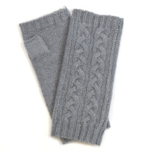 Load image into Gallery viewer, Light Grey Cable Knit Recycled Wrist Warmers
