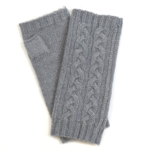 Light Grey Cable Knit Recycled Wrist Warmers