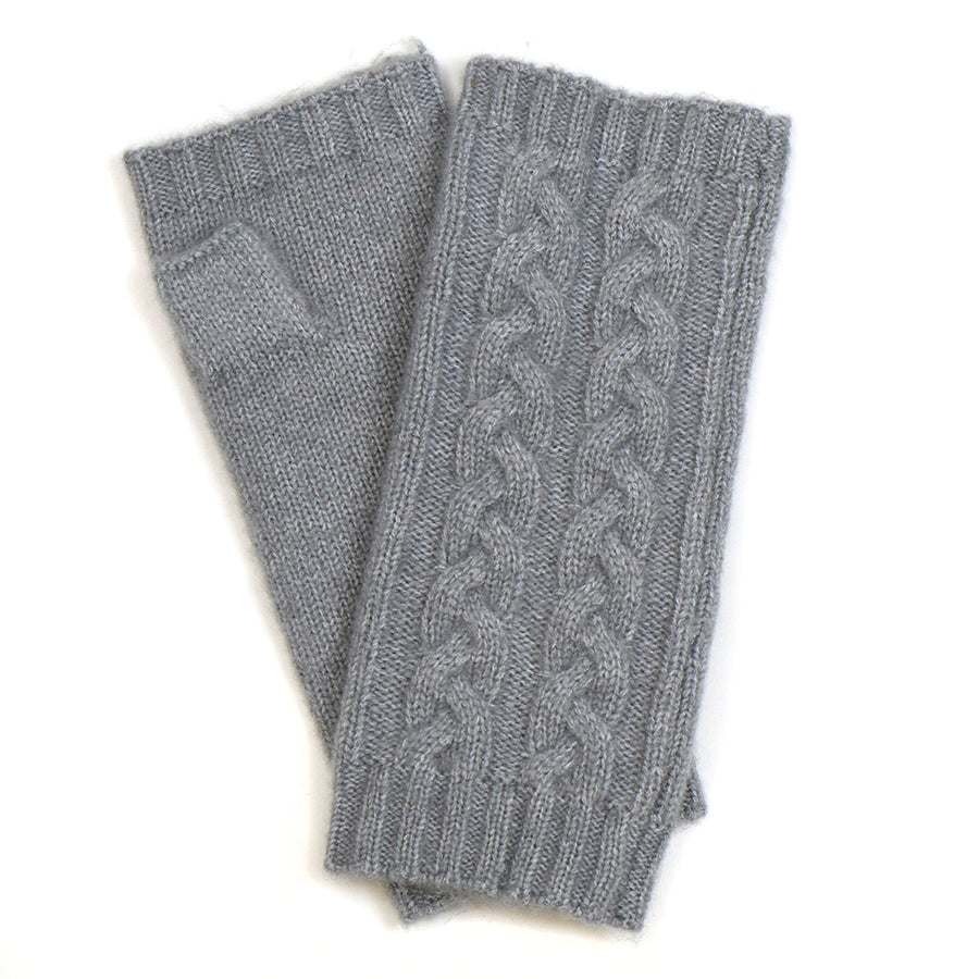 Light Grey Cable Knit Recycled Wrist Warmers