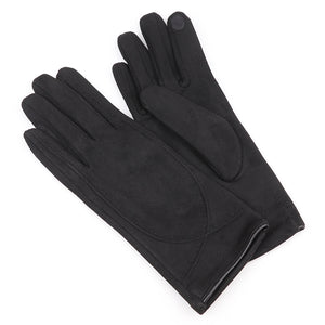 Black Faux Suede Stitch Detail Gloves