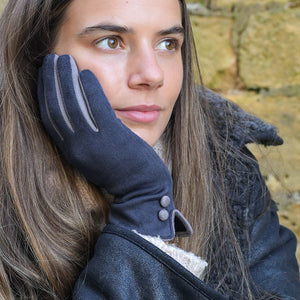 Light Grey/Slate Faux Suede Stitch Detail Gloves