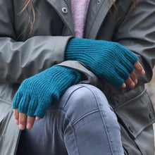 Load image into Gallery viewer, Teal Rib Knit Fingerless Gloves
