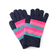 Load image into Gallery viewer, Navy/Pink/Teal Stripe Gloves
