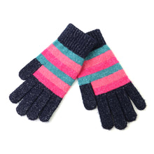 Load image into Gallery viewer, Navy/Pink/Teal Stripe Gloves
