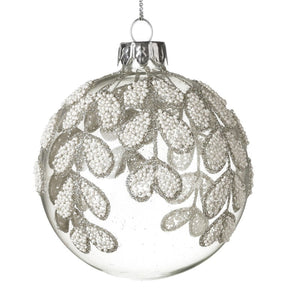 White Beaded Leaf Glass Bauble