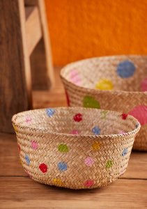 Rainbow Dot Pom Pom Basket - Small