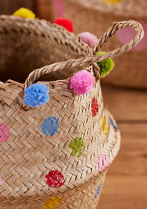 Rainbow Dot Pom Pom Basket - Small