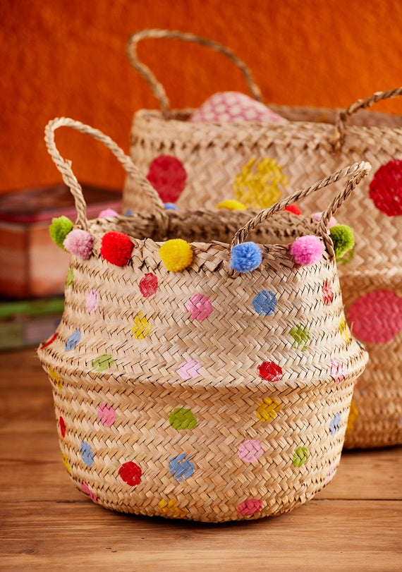 Rainbow Dot Pom Pom Basket - Small