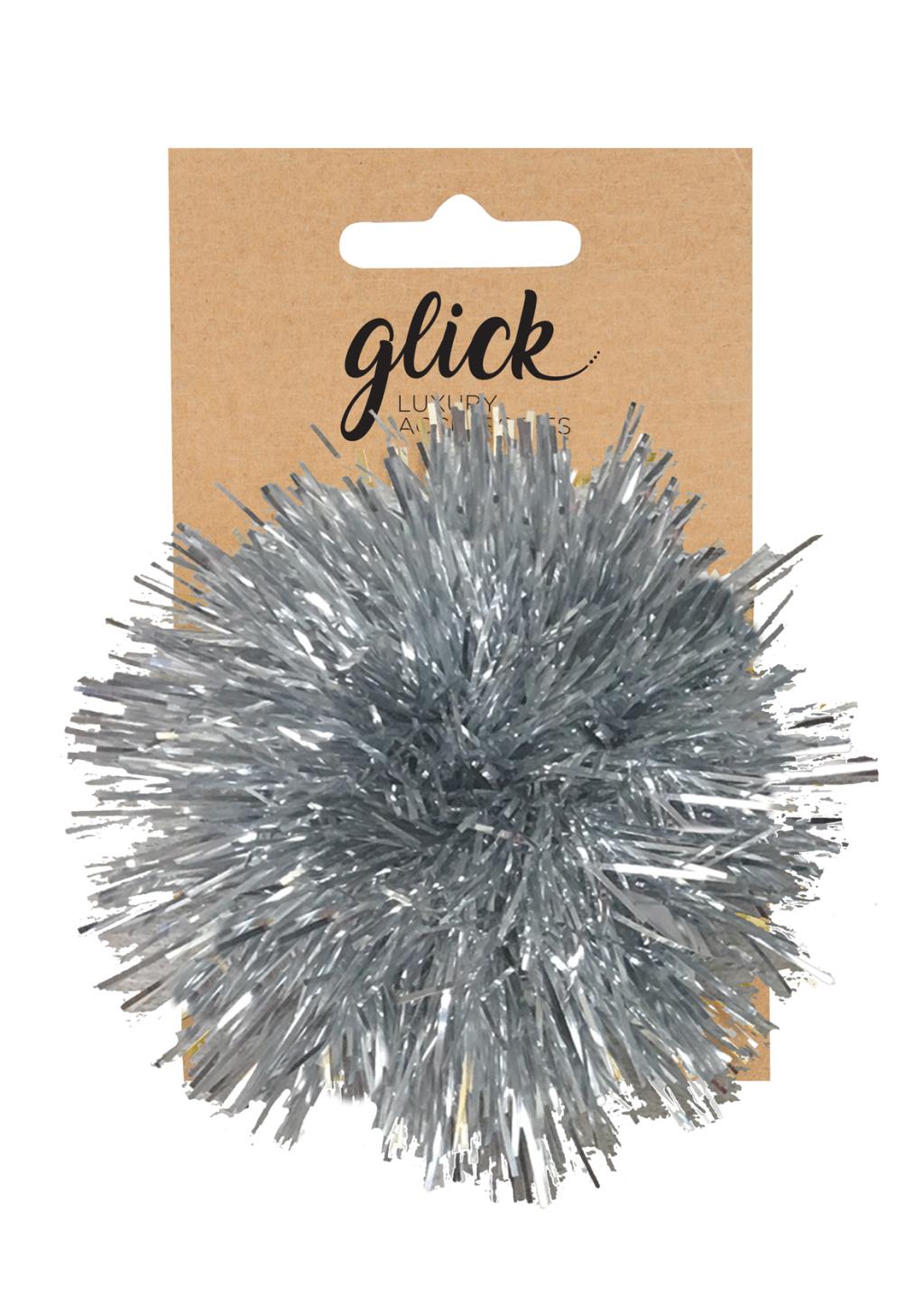 Silver Tinsel Pom Pom Bow