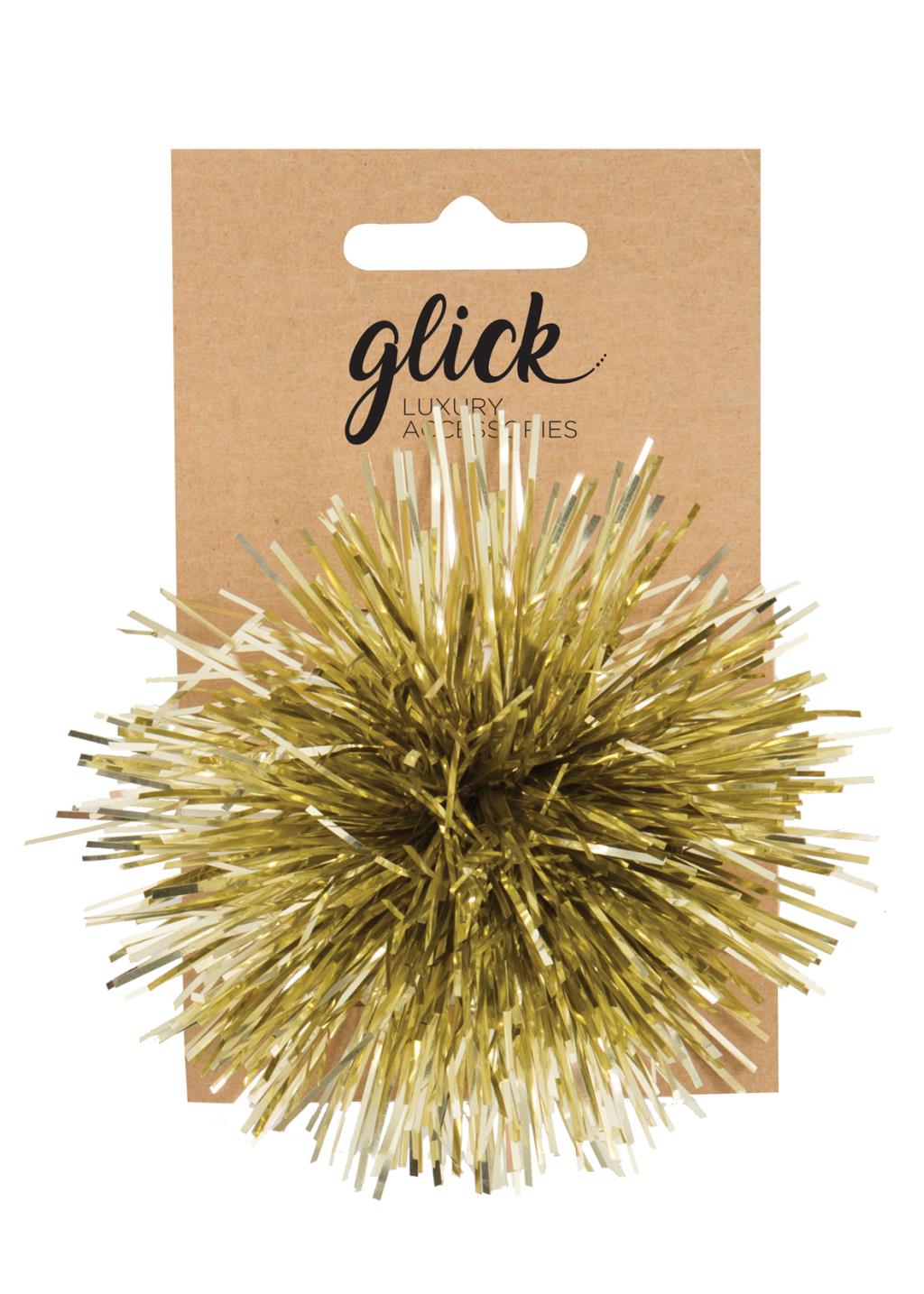 Gold Tinsel Pom Pom Bow