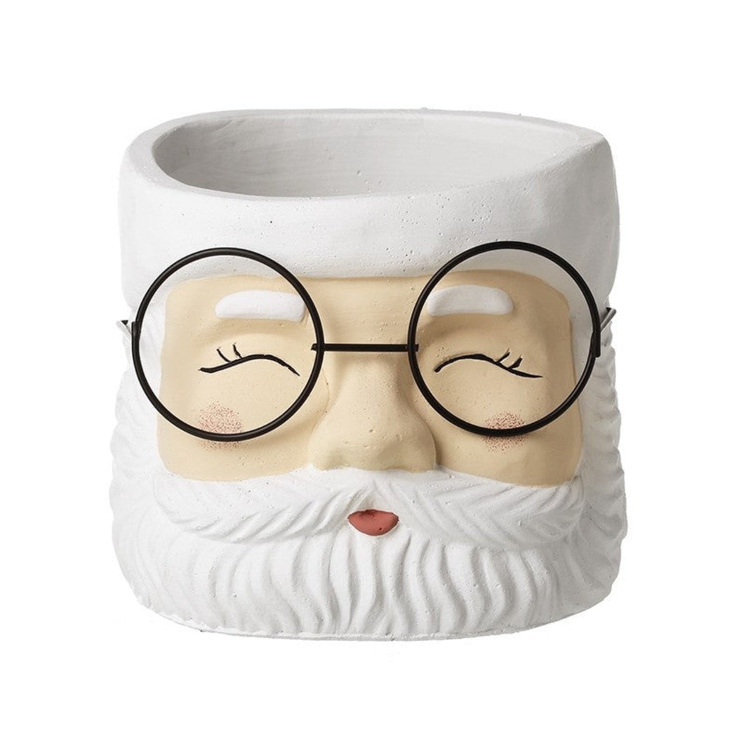 White Santa With Glassed Med Planter