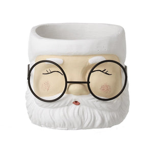 White Santa With Glasses Sml Planter