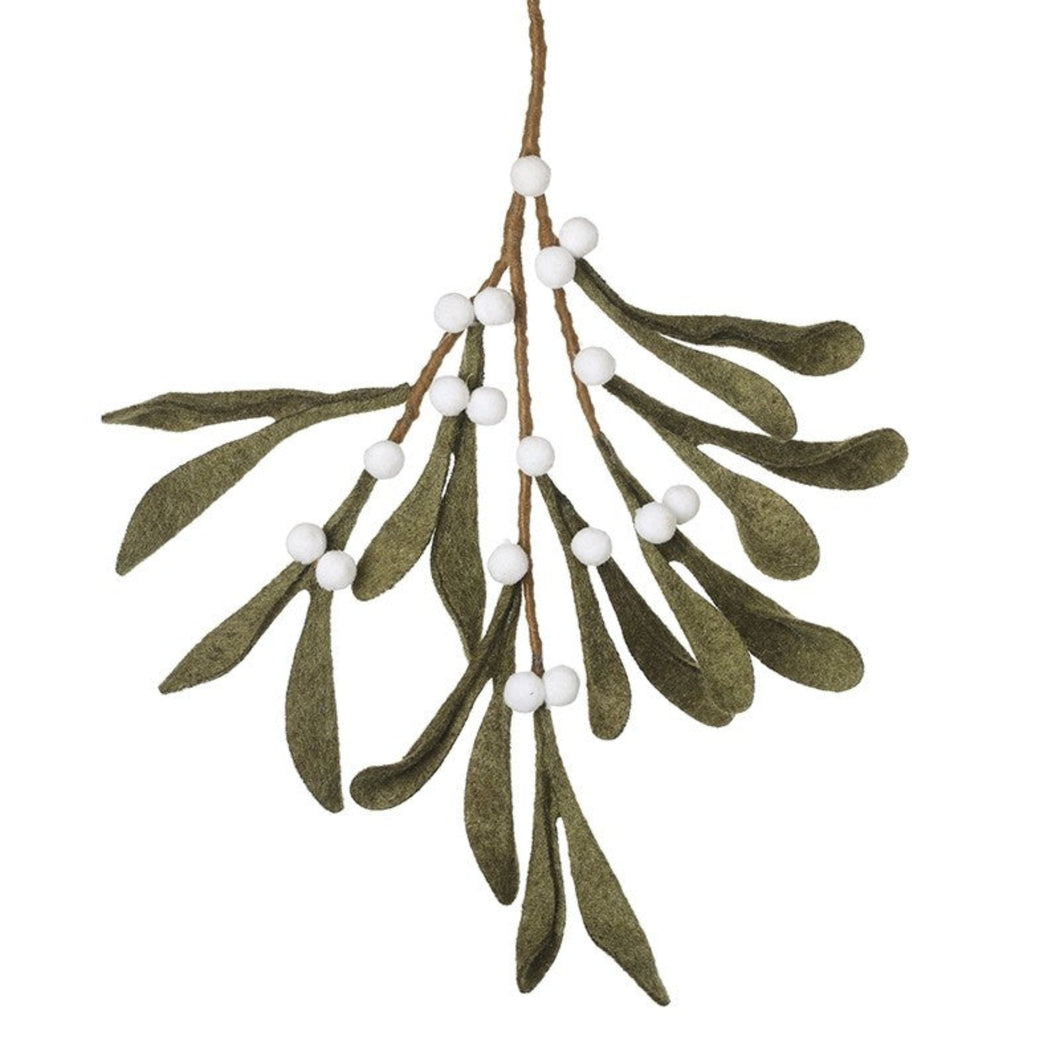 Green Felt Mistletoe Branch Hanging Deco