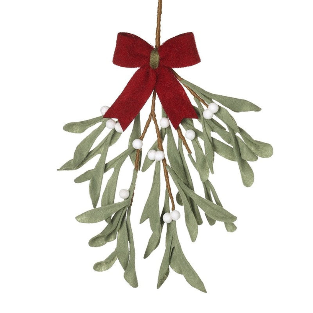 Green Felt Mistletoe With Box Decoration