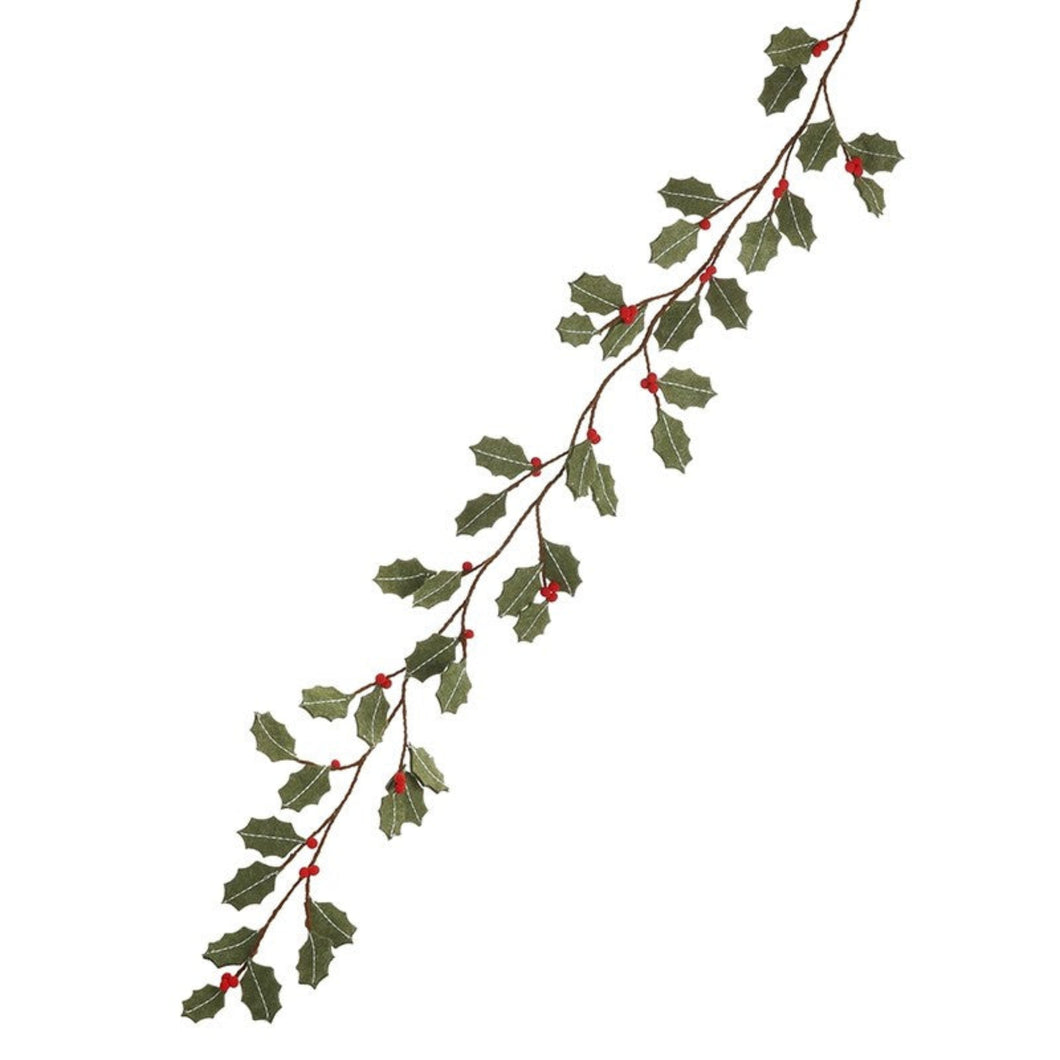 Green Felt Holly & Berries Garland
