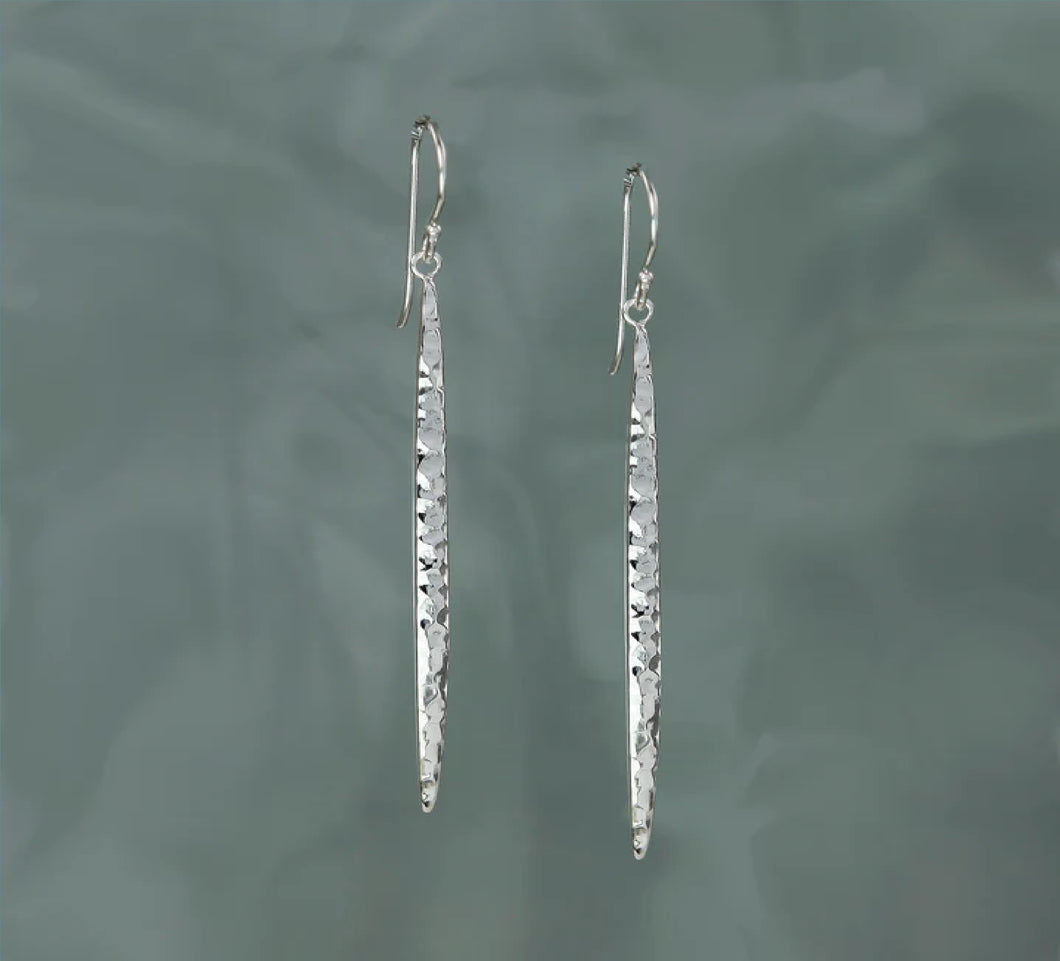 Extra Long Drop Textured Silver Earring