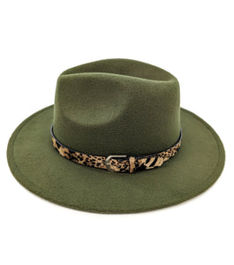 Forest Green Animal Print Band Fedora Hat