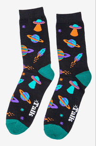 Men's Retro Space UFO Bamboo Socks